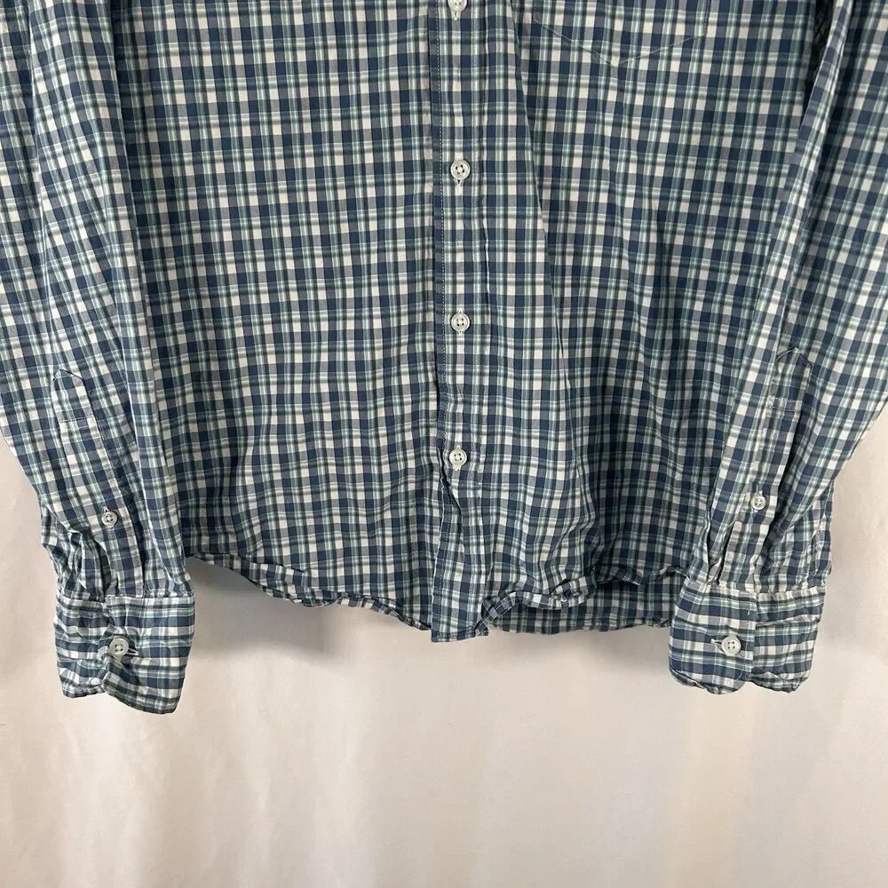 J. Crew Flex Washed Shirt Men's Large Blue Plaid Button Up Long Sleeve Slim